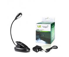 LE Luce LED Portatile con Pinza, Ricaricabile 2 Livelli luminosità Luce bianca diurna Cavo USB incluso Lampada Per Libro lettura Luce notturna