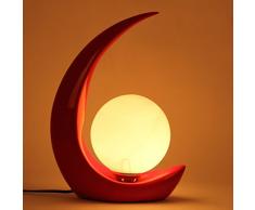 Lampada da tavolo moderna da salotto HALORI lampada in vetro satinato a base di lampade in resina, disegno a forma di luna, opere darte decorative creative (rosso)