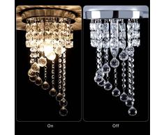 KAWELL Moderno Lampadario di Cristallo Plafoniera Luce Soffitto Lampada da Soffitto Cristallo K9 Cromo Acciaio Inox per Camera da Letto, Sala, Soggiorno, Corridoio(Altezza 37CM, Diametro 20CM)