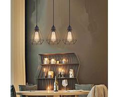 iDEGU Lampada a Sospensione Industriale, 3 Luci Lampadario a Sospensione Vintage E27 Lampadario Metallo in Stile Gabbia Geometrica con Barra di Base di Montaggio - Nero - Ø 20,5cm (3 luci - 20 cm)