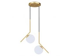 HJXDtech Lampada a sospensione moderna a sfera in vetro bianco, lampada da soffitto in metallo ottone, Lampadario da cucina per soggiorno e sala da pranzo (2-luci)