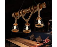 Retro Vintage Plafoniera Corda Luci Lampadario Rustico Canapa Ferro Candeliere Lampada a Sospensione Rotonda Gabbia Intrecciata Illuminazione E27 Tavolo da Pranzo,3Flammig