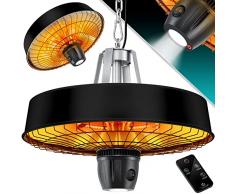 KESSER® Stufa da soffitto a forma di fungo, riscaldatore a infrarossi, 2500 W, con telecomando, faretto al quarzo, luce a LED, da soffitto, con catena + moschettone, elemento riscaldante in carbonio