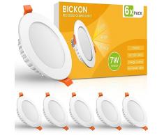 Faretti LED da Incasso 6 Pezzi, BICKON 7W 600LM Luci da Soffitto Interno IP44 Impermeabile, 3 Colori 2700K 4100K 6500K, Apertura Ø 70-75mm Ultra Sottile Faretti LED da Incasso per Cartongesso Soffitto