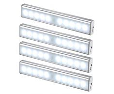 JESWELL LED del Sensore di Movimento Ricaricabile Luce con Interruttore, USB Luce Notturna Lampada da Armadio Scale Corridoio Guardaroba Cucina, 10 Luminosa LED (Confezione da 4)