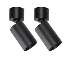 Klighten 2 Pcs Faretti da Soffitto Orientabili Nero, Attacco GU10, Faretto da superficie in Alluminio Regolabile, Rotondo Plafoniera da Soffitto Moderna, 55 x 140 mm, Lampadina Non Inclusa