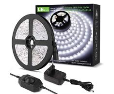 Lepro Striscia LED 5M 300LED SMD2835 Dimmerabile, 15W 1200lm Luce Nastro Luminoso Bianco Freddo 6000K per Decorazioni Interne, Kit Completo 2 Connettori, Alimentatore e Interruttore Dimmer
