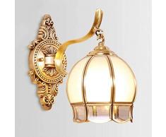 OVEA Retro Rame Vintage Lampada da Parete Classica in Ottone Antico Vetro Lampada da Comodino a LED Outdoor Lighting Villa Camera da Letto Corridoio Bagno Illuminazione E27.15 * 26cm