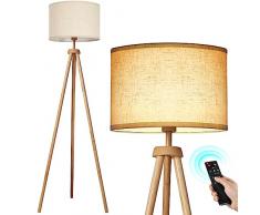 OUTON Lampada da Terra Treppiede in Legno Solido, Piantana Lampada da terra Salotto con Telecomando, Dimmerabile e 3000K-6000K, Timer 1 ora, Lampada da Terra per Soggiorno, Camera da letto, Ufficio