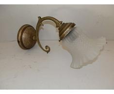 Applique lampada da parete in ottone con vetro Liberty