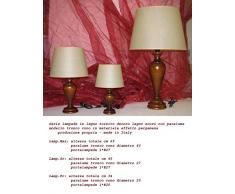 Lampada da tavolo o comodino in legno tornito - made in Italy (lampada max col noce c/par pergamena)