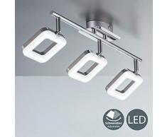 Plafoniera LED moderna, LED integrati 3 x 4 W, luce calda 3000K, 3 luci orientabili a forma quadrata, lampada da soffitto, corpo metallo cromato, lampadario per soggiorno o camera da letto, 230V IP20