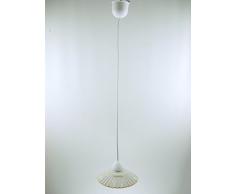 lampadario design cavo in plastica bianca sospensione a una luce con piatto in ceramica bordato giallo l1028 Misure:H 79cm,Ø piatto 19cm.Le misure sono con vetro.Portalampada attacco Edison E 27