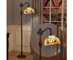 WRMING 12 Pollici Piantana Stile Tiffany Girasole Lampada da Terra E27 Vintage Design Lampada da Pavimento Salotto Dimmerabile con Telecomando Vetro Colorato Lampada da Lettura, con 12W LED Lampadina