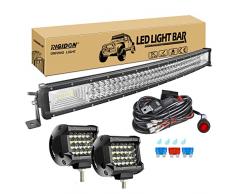 RIGIDON 32 Pollici 80cm 405W Curva Barra Led Fuoristrada Con 12V Cablaggio Kit, 2x 4 Pollici 60W Luci di Lavoro Per Auto Camion SUV ATV 4x4 Veicoli, Impermeabile 6000K Alluminio Barra Luce Led