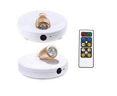 HONWELL 2 Pezzi Faretto LED Lampada Pittura a Batteria, Luci Plafoniere del Telecomando, Luce Applique 180 °Rotante,Bianca Calda 3000K,Faretti da Soffitto per Interni Quadri,Statua,Armadio-Oro