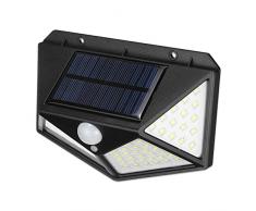 Luce Solare Led Esterno, (100LED/2200mAh) Lampade Solari a Led da Esterno con 3 Modalità, Sensore di Movimento 270º, Impermeabile IP65 per Giardino Garage Strada (1 unità)