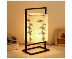 Camera da letto giapponese Comodino lampada, Modern Asian Table Lamp W/Black Metal Telaio, Cuboide tessuto Shade- Luce soffusa Perfetto for Comodino, Dimmer Switch (Colore : Albero di bambù)