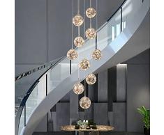 KAUCQI Lampadario Plafoniera LED con 10 Sfere di Vetro, Lampada a Sospensione LED per Scale, 50W Lampadario Creativo Gypsophila, Lunghezza Regolabile, Plafoniere per Ville Moderne, Soggiorni e Scale
