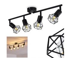 Plafoniera Baripada, plafoniera in metallo nero, 4 luci, 4 x attacco E14 max. 40 Watt, faretto regolabile in stile retrò/vintage con effetto reticolato Effetto luminoso sul soffitto, adatto a LED