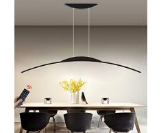 Lampada a Sospensione a LED Dimmerabile Lampada da Tavolo da pranzo 70W Moderna con Telecomando con Design ad arco Lampadario Regolabile in altezza per Sala da Pranzo Soggiorno Cucina L150cm, Nero