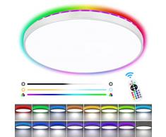 URing Plafoniera LED Soffitto con Telecomando RGB 24W, Lampada da Soffitto LED Dimmerabile 16 cambio colore RGB IP44 3000K-6000K 3800LM per Camera da letto Soggiorno Bagno Cucina Corridoio, Ø30cm