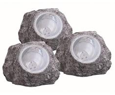 Set di 3 lampade solari da giardino per esterni, in pietra solare (lampada decorativa, LED, altezza 11 cm, decorazione da giardino).