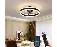 Wildcat Ventilatore da soffitto con illuminazione, LED moderno, silenzioso, con telecomando, timer, lampada da soffitto, luce per soggiorno, sala da pranzo (colore: nero, dimensioni: 50 cm)