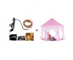 Shayson Tenda per Bambini, Princess Castle Tenda, Large Playhouse Kids per Festival Tenda Fairy Castle (Tenda Rosa + 100 luci a LED)