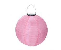 Lanterna Solare da Giardino da Appendere Lanterne Rotonde in Tessuto Impermeabile da Esterno Lanterna Cinese Solare LED Decorazioni per Feste, Giardino, Cortile (Rosa, 30cm)