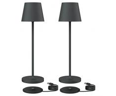 Klighten 2 Pezzi Lampada LED Dimmerabile da Tavolo, Ricaricabile Luce calda 3000K Lampada da Scrivania in Alluminio, H38cm, Antracite, IP54, con Base di Ricarica Contatt, per Interni/Esterni