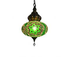 BOTOWI Lampada a Sospensione a soffitto a Lanterna marocchina Lampada a Sospensione Vintage in Mosaico Turco Lampadario Decorativo Bohémien per Camera da Letto, Soggiorno, Bar, 110 V-240 V, E14,Verde