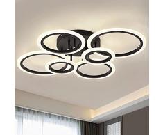 EFPD Plafoniera moderna LED a 6 anelli, 72W, soffitto nero, camera da letto Plafoniera moderna per soggiorno, camera da letto, sala da pranzo, telecomando dimmerabile