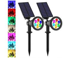 Faretto Solare Esterno colorate, T-SUNUS 7 LED Luci Solari da Esterno multicolori IP65 impermeabile lluminazione da Giardino per Alberi Cespugli confezione da 2
