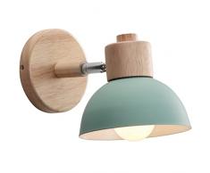 iDEGU Lampada da Parete Retrò Vintage Applique da Parete Interno in Metallo e Legno Moderne Lampada a Muro Orientabile E27 Luce da Camera da Letto Soggiorno (1 Pezzo, Verde)