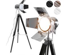 Lampada da Terra con Treppiede - Altezza Regolabile, Classe di Efficienza Energetica A++ a E, LED, Vintage, Colore a Scelta - Lampada a Stelo, da Pavimento, per Soggiorno, Salotto (Nero Lucido)