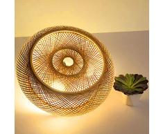 Plafoniera in bambù Lampada a sospensione in rattan naturale Lampada da soffitto fatta a mano Paralume Lampadario E27 Illuminazione Camera da letto Soggiorno Caffetteria Bar Studio Ufficio,60cm