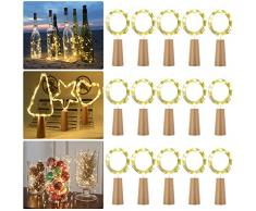 HIBOER Catena di luci a LED per bottiglie, 2 m, 20 LED, funzionamento a batteria, con tappo di sughero, per feste, Natale, matrimonio (bianco caldo, 15 pezzi)