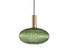 HJXDtech Lampadario a sospensione industriale vintage in vetro a coste, lampada da soffitto moderna in ottone lucidato retrò per cucina salone camera da letto (Verde, 30cm)