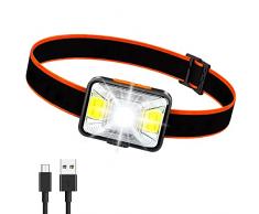 Lampada Frontale LED,Lampada da Testa Ricaricabile 1800 mAh 1800 Lux Super Luminosa con 5 Modalità di Luce Torcia da Testa IPX5 Impermeabile Leggera per Pesca, Campeggio, Ciclismo, Caccia,Trekking