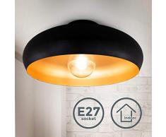 B.K.Licht Plafoniera vintage industriale, diametro 39.5cm, adatta per 1 lampadina E27 non inclusa, Lampada da soffitto elegante per salotto, Lampadario in metallo nero esterno e oro interno, IP20