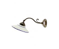 Applique ottone brunito,lampada da parete con piatto ceramica bordato blu am27.Misure:H15cm,Ø piatto 19cm,sporgenza 35cm,Ø base10cm.Le misure sono con piatto.Portalampade attacco Edison E14