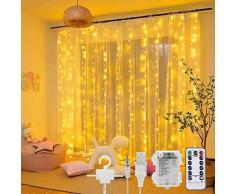 SUNACE Tenda Luminosa – 3M*3M 300 LED Tenda Luminosa Esterno 8 Modalità Impermeabile Tenda Luminosa Natale con Telecomando USB e Alimentato a Batteria Tenda Luci Led per Esterni Interni (Bianco Caldo)