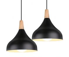 iDEGU 2 Pezzi Lampada a Sospensione Retrò LED Lampada a Soffitto in Legna Metallo Moderna Lampadario a Forma di Goccia Stile Scandinavo Plafoniera per Soggiorno Sala Da Pranzo Camera, 20 cm (# Nero)