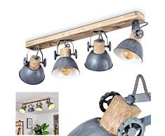 Plafoniera Orny, 4 luci, in legno e metallo, grigio, stile industriale/vintage, 4 lampadine E27 max. 60 Watt, le teste delle lampade sono regolabili