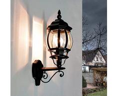 Licht-Erlebnisse Lampada da parete da esterno Brest retrò color nero impermeabile IP23 E27 forma a lanterna resistente alle intemperie per cortile e giardino