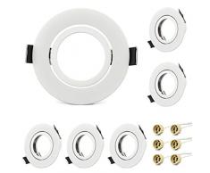 KYOTECH Cornice Faretto Incasso GU10 Orientabile Portafaretto da Incasso Bianco,Per GU10, alogeno e MR16, Faretti led da incasso per cartongesso incl. portalampada GU10,Set da 6 (Rotondo)