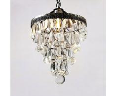 Lampadario di cristallo di lusso ciondolo goccia lampada da soffitto E27 per soggiorno camera da letto lampada corridoio scala cafe, bella illuminazione di cristallo, nero argento WSHceilinglamp