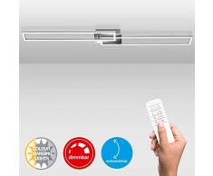 Briloner Leuchten Plafoniera a LED, Lampada dimmerabile, incl. Telecomando, con Regolazione della Temperatura, 1100 x 248 x 78 mm 40 W, Cromato/Alluminio