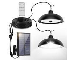 Lampade Solare da Esterno,1800lm Luce Solare,4 Modalità Lampada Sospensione Solare,Bianco Lampada Solare al Crepuscolo, Lampada Pannello Solare con Sensore di Movimento,Lampada Interno Solare Giardino